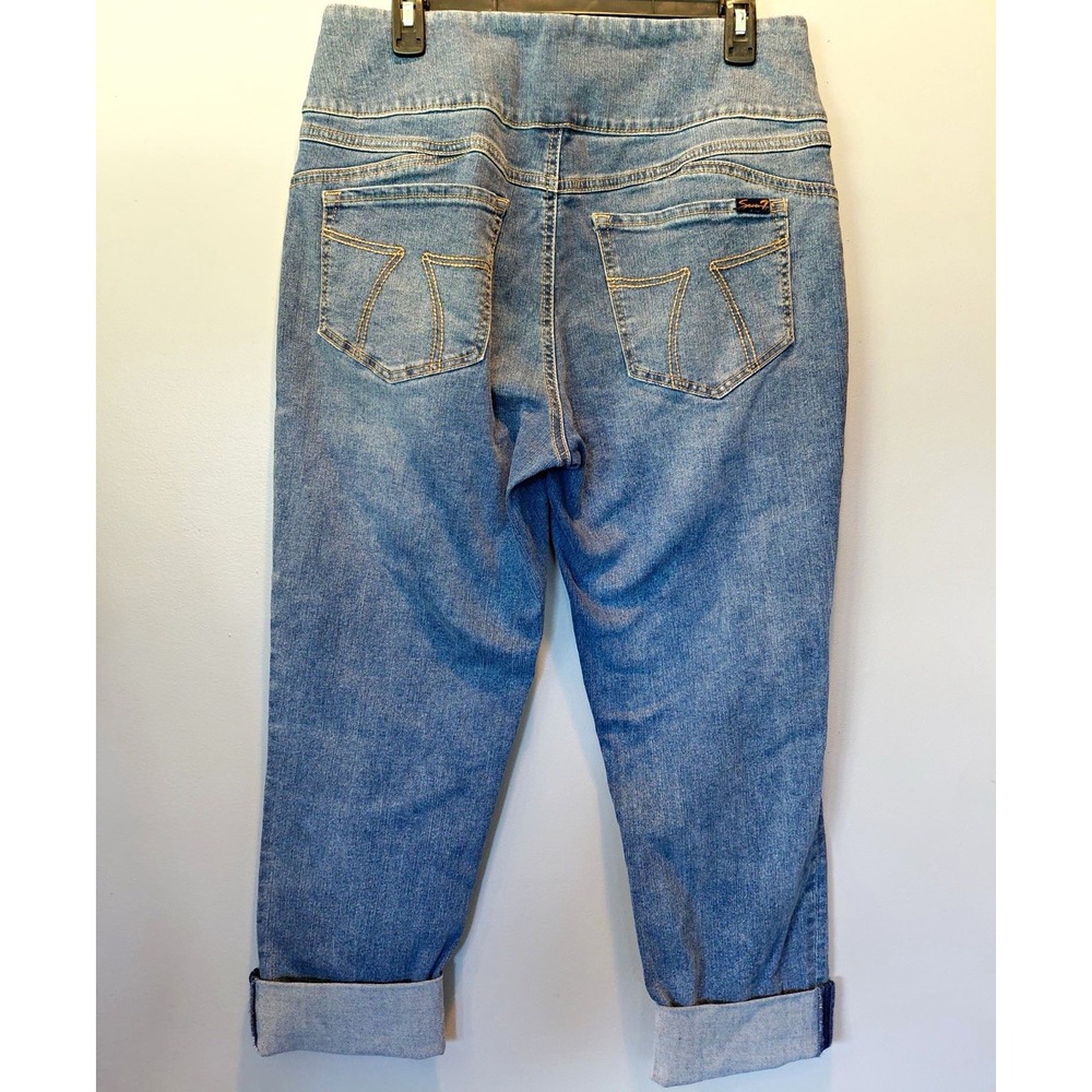 Seven7 Women's Cuffed Capri Jeans Size 12 31W 22L Medium Wash Blue Denim